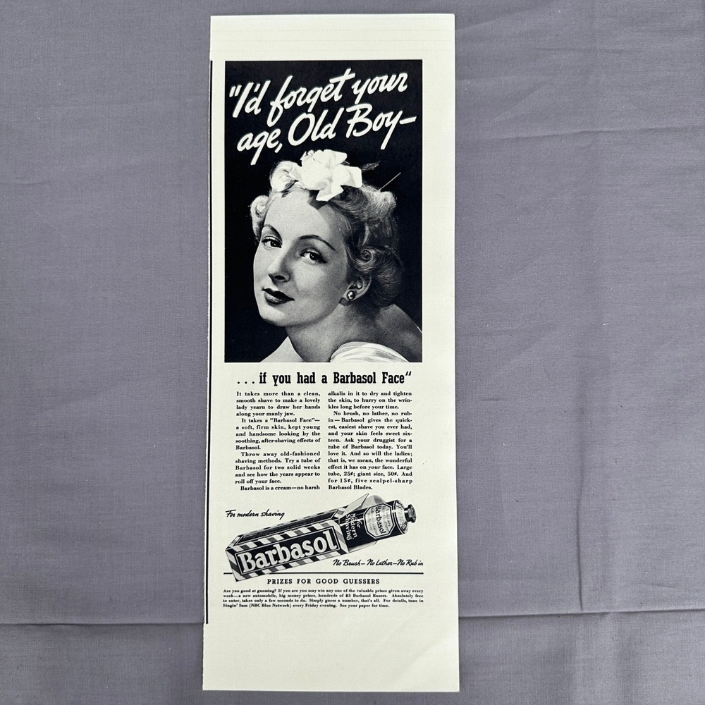 1937 Barbasol Shaving Cream Vtg Print Ad Woman Grooming Beauty Barber Wall Art